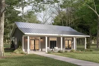 2-Bed Country Vacation House Plan with 10-Foot Deep Covered Front Porch - 1060 Sq Ft