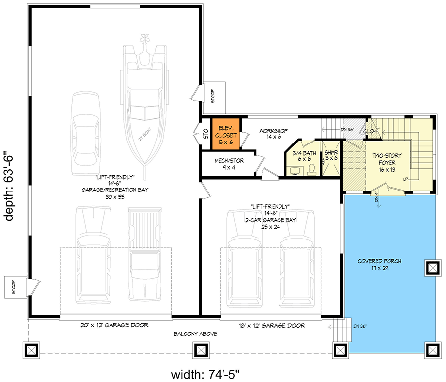 Plan 680546VR: 3-Bed Contemporary Mountain House Plan with Wrap-Around Deck and Balcony - 2476 Sq Ft - Floor Plan - Main Level - Contemporary, Mountain