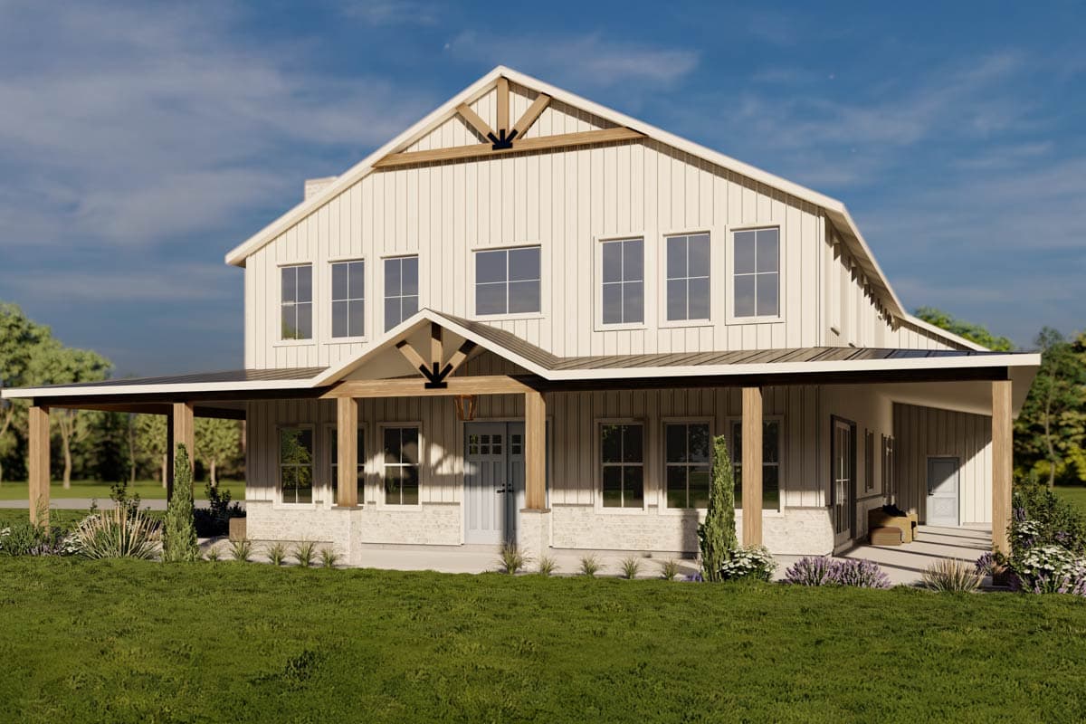 Plan 400028FTY: Two-Story Barndominium House Plan with Wrap-Around Porch  - 3161 Sq Ft - Image #9 - Barndominium