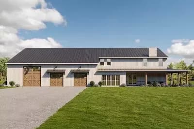 Two-Story Barndominium House Plan with Wrap-Around Porch  - 3161 Sq Ft