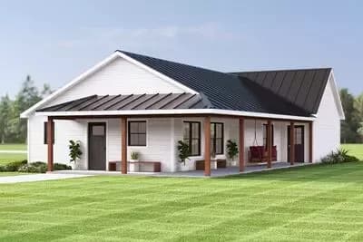1-Bed Country House Plan with Wrap-Around Porch Under 1000 Sq Ft