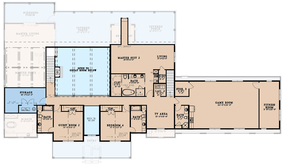 Plan 70920MK: 5-Bed Luxury Farmhouse Plan with 2-Story Great Room - 7618 Sq Ft - Floor Plan - 2nd Floor - Craftsman, Farmhouse