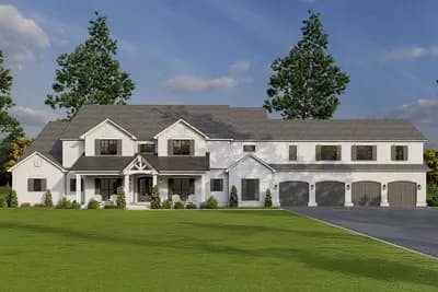 5-Bed Luxury Farmhouse Plan with 2-Story Great Room - 7618 Sq Ft