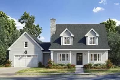 Traditional Cape-Style Cottage with Loft Above Garage - 1864 Sq Ft