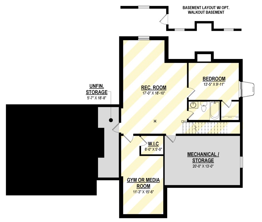Plan 83677CRW: 4 or 5 Bed New American House Plan with Office or Guest Room - 2648 Sq Ft - Floor Plan - Optional Lower Level - Contemporary, Modern Farmhouse, New American