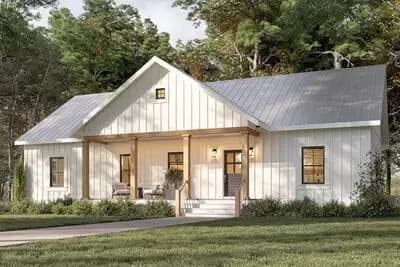 Single-Story Country Ranch House Plan with Split-Bedroom Layout - 1404 Sq Ft