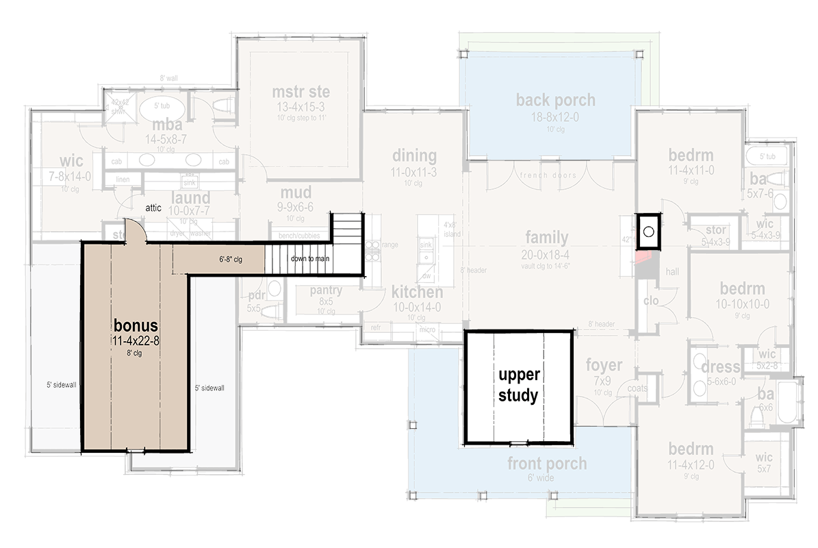Plan 16938WG: 4-Bed Modern Farmhouse Plan with Bonus Room Over Garage - 2385 Sq Ft - Floor Plan - Bonus Level - Country, Farmhouse, Modern Farmhouse, New American, Southern