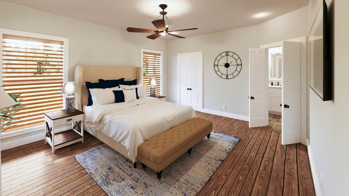 Plan 25060DH: Single-Story 3-Bedroom Country Farmhouse Plan with Split-Bedroom Layout - 1648 Sq Ft - Image #6 - Country, Farmhouse, Ranch