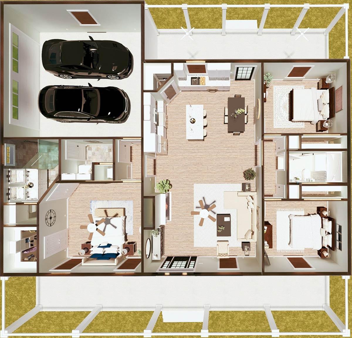 Plan 25060DH: Single-Story 3-Bedroom Country Farmhouse Plan with Split-Bedroom Layout - 1648 Sq Ft - Image #14 - Country, Farmhouse, Ranch