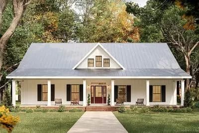 Single-Story 3-Bedroom Country Farmhouse Plan with Split-Bedroom Layout - 1648 Sq Ft