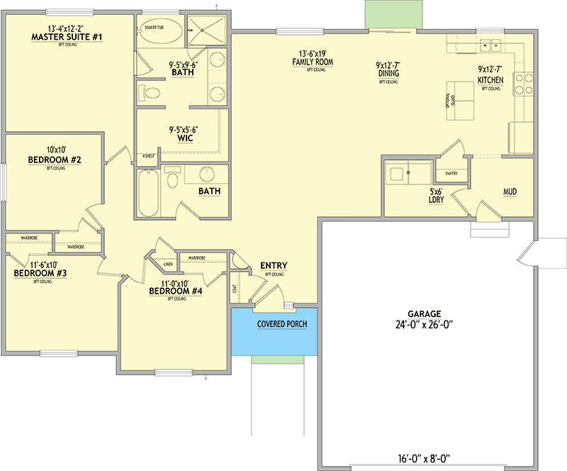 Plan 849048PGE: 4-Bed Mountain Ranch House Plan with Clustered Bedroom Layout - 1613 Sq Ft - Floor Plan - Main Level - Craftsman, Mountain, Ranch, Traditional