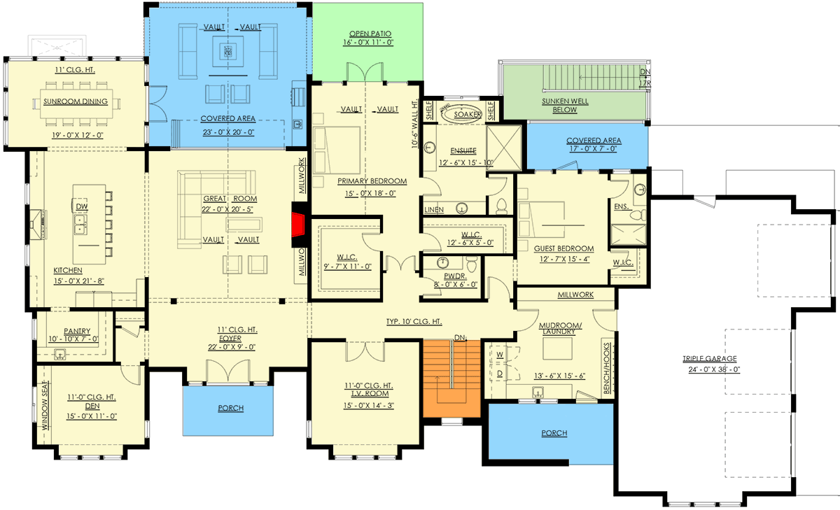 Plan 270116AF: Single-Story Transitional House Plan with Optionally Finished Lower Level - 3598 Sq Ft - Floor Plan - Main Level - Ranch, Transitional