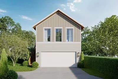 ADU Plan: 2-Car Garage with 2nd Floor Studio Apartment Apartment - 460 Sq Ft