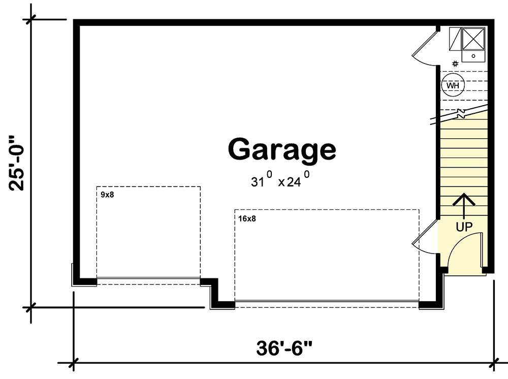 Plan 42460DB: Two-Story Contemporary Garage Plan with 1-Bedroom Above - 792 Sq Ft - Floor Plan - Main Level - Contemporary