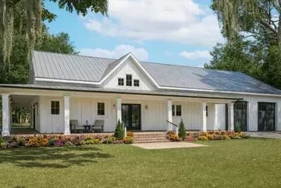 3-Bed Modern Farmhouse Ranch House Plan with Wrap-Around Porch under 2400 SqFt