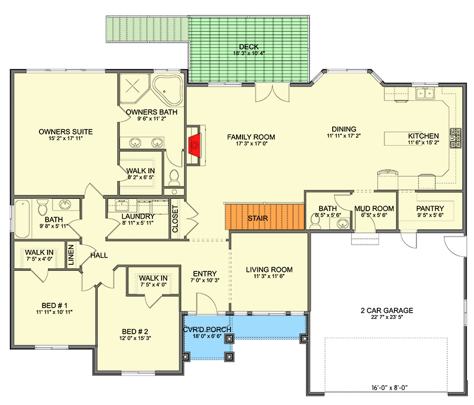 Plan 61606UT: 3-Bed Traditional Ranch House Plan with U-Shape Kitchen - 2254 Sq Ft - Floor Plan - Main Level - Ranch, Traditional