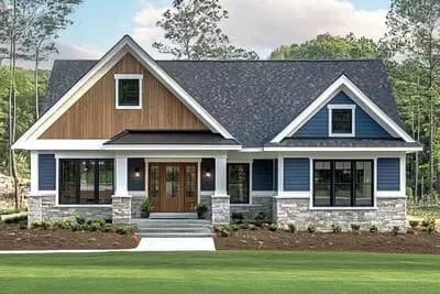 3 or 4 Bedroom Craftsman House Plan with Vaulted Covered Porch - 2170 Sq Ft