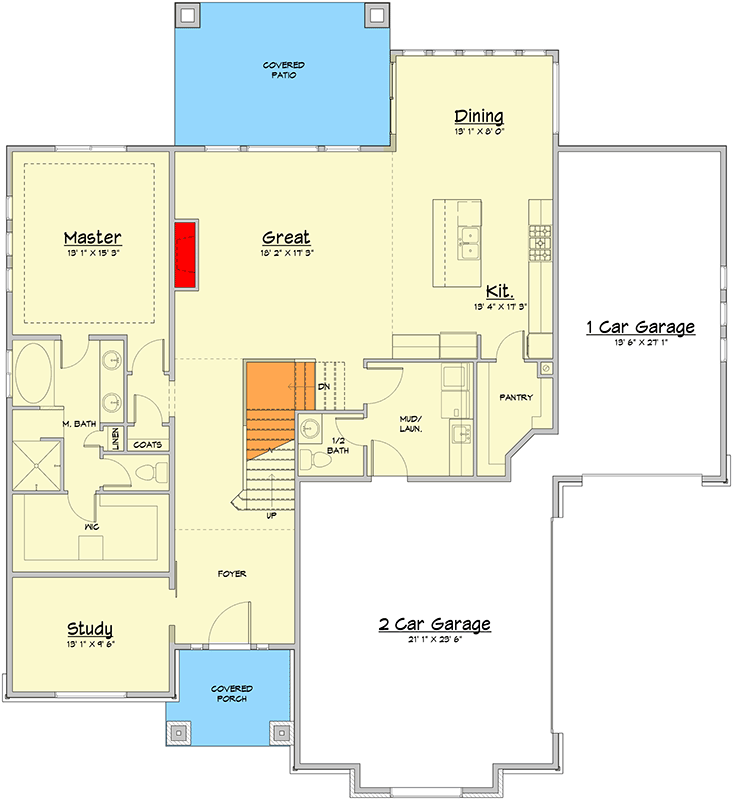 Plan 910114WHD: Two-Story Modern Prairie House Plan with Flex Room or Study - 3011 Sq Ft - Floor Plan - Main Level - Prairie