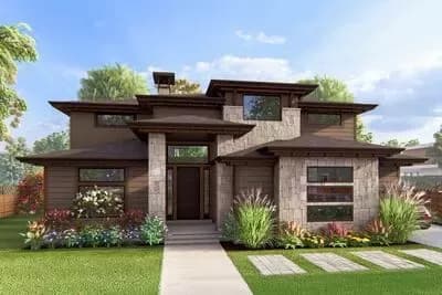 Two-Story Modern Prairie House Plan with Flex Room or Study - 3011 Sq Ft