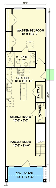 Plan 100346GHR: 3-Bed Narrow Contemporary House Plan Under 1500 Sq Ft - Floor Plan - Main Level - Contemporary