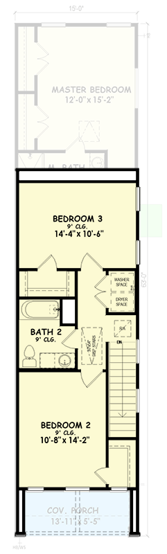 Plan 100346GHR: 3-Bed Narrow Contemporary House Plan Under 1500 Sq Ft - Floor Plan - 2nd Floor - Contemporary
