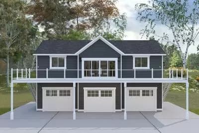 Two-Story Garage Plan with Second Level Apartment Space - 1360 Sq Ft