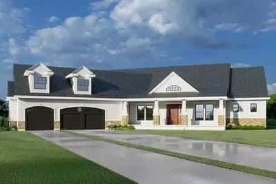 2 or 3 Bedroom Traditional House Plan with Angled 2-Car Garage - 3080 Sq Ft