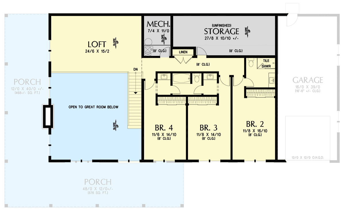 Plan 69902AM: 4-Bedroom Barndominium House Plan with 2-Story Great Room - 3379 Sq Ft - Floor Plan - 2nd Floor - Barndominium, Modern Farmhouse