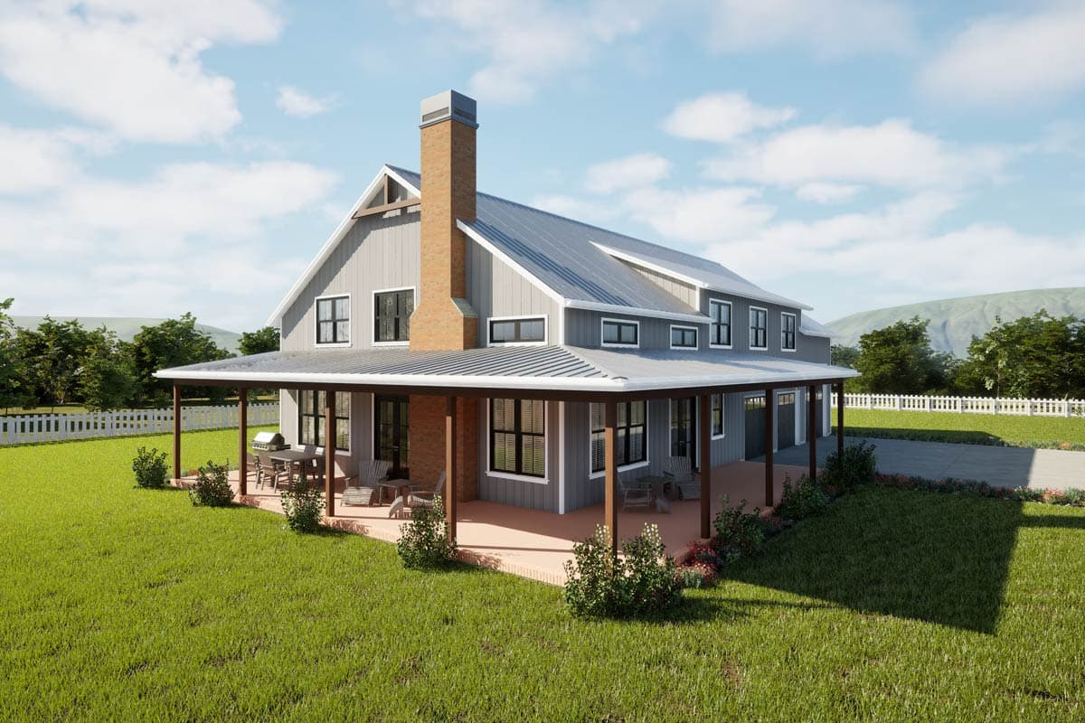 Plan 69902AM: 4-Bedroom Barndominium House Plan with 2-Story Great Room - 3379 Sq Ft - Image #8 - Barndominium, Modern Farmhouse