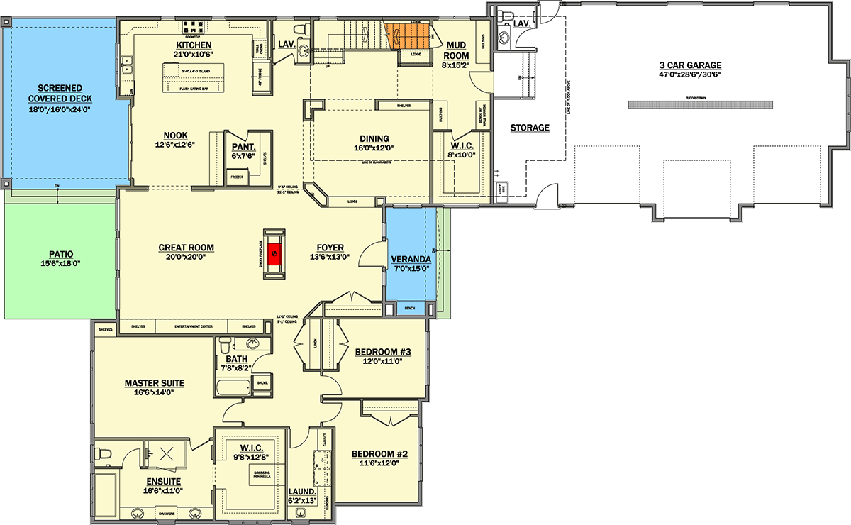 Plan 81858AB: 3-Bed Craftsman Northwest House Plan with Home Theater - 3932 Sq Ft - Floor Plan - Main Level - Craftsman, Mountain, Northwest