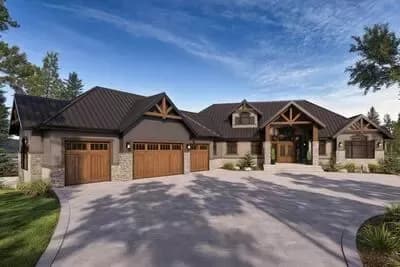 3-Bed Mountain House Plan with Oversized Angled 4-Car Garage and Optional Lower Level - 3951 Sq Ft