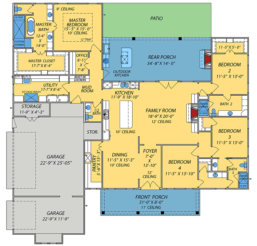 Plan 83965JW: 4-Bed Modern Farmhouse Plan with Outdoor Kitchen and Outdoor Fireplace - 2845 Sq Ft - Floor Plan - Main Level - Farmhouse, Modern Farmhouse