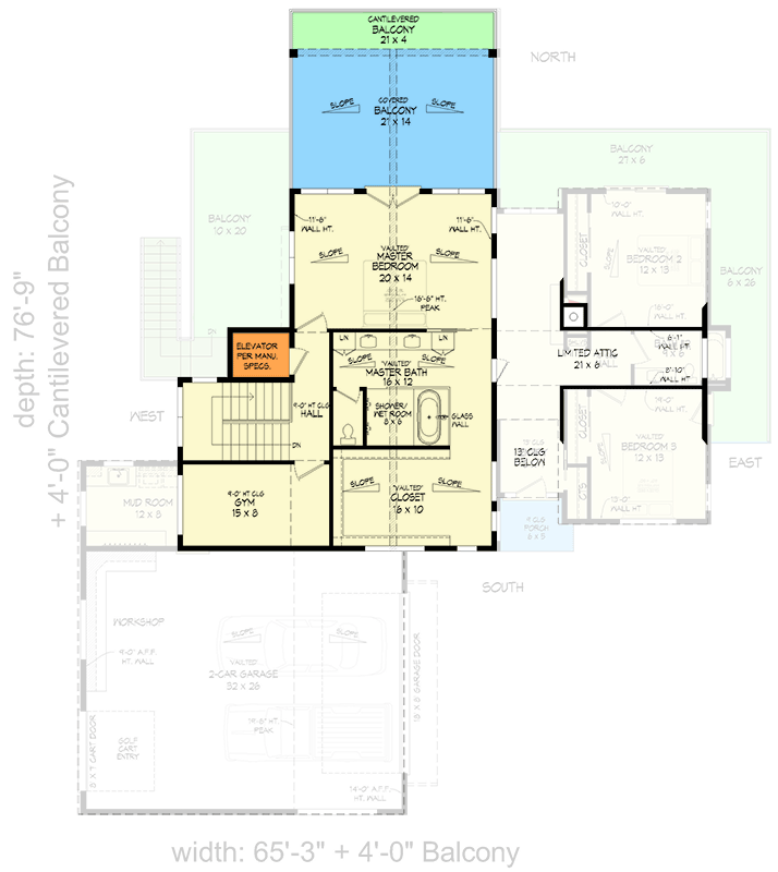 Plan 680549VR: Two-Story Contemporary Mountain House Plan with Wrap-Around Rear Porch - 2758 Sq Ft - Floor Plan - 2nd Floor - Contemporary, Mountain