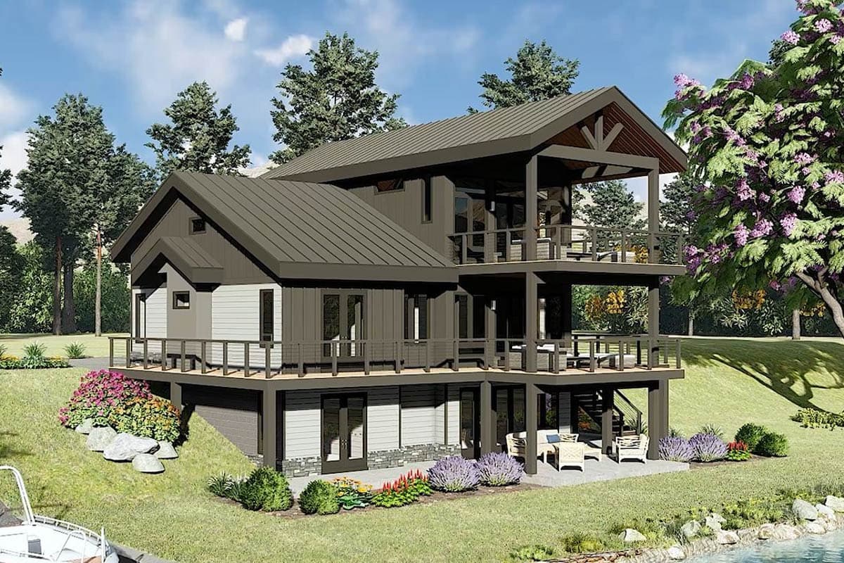 Plan 680549VR: Two-Story Contemporary Mountain House Plan with Wrap-Around Rear Porch - 2758 Sq Ft - Image #6 - Contemporary, Mountain
