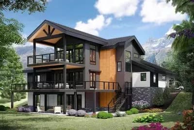 Two-Story Contemporary Mountain House Plan with Wrap-Around Rear Porch - 2758 Sq Ft