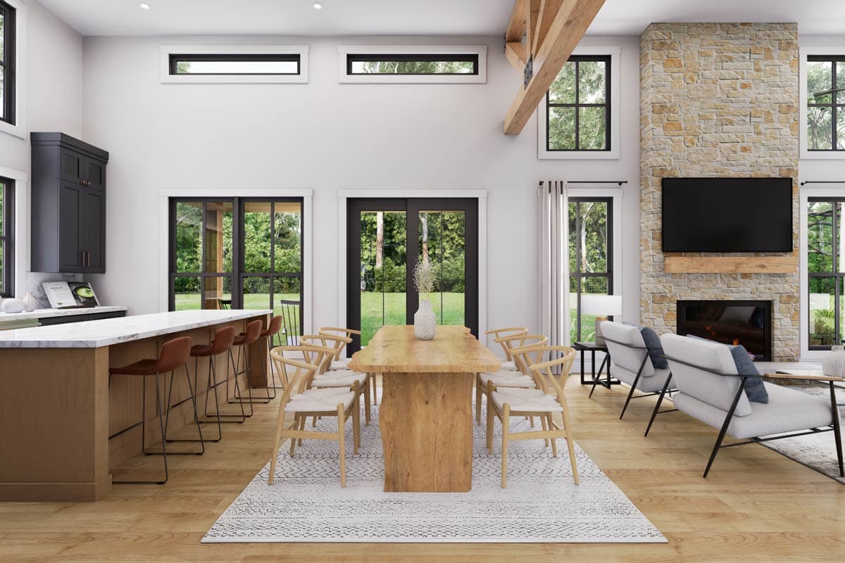 Plan 51995HZ: 3-Bed Barndo-Style Modern Farmhouse with Wood-Burning Fireplace - 1800 Sq Ft - Image #8 - Barndominium, Country, Modern Farmhouse
