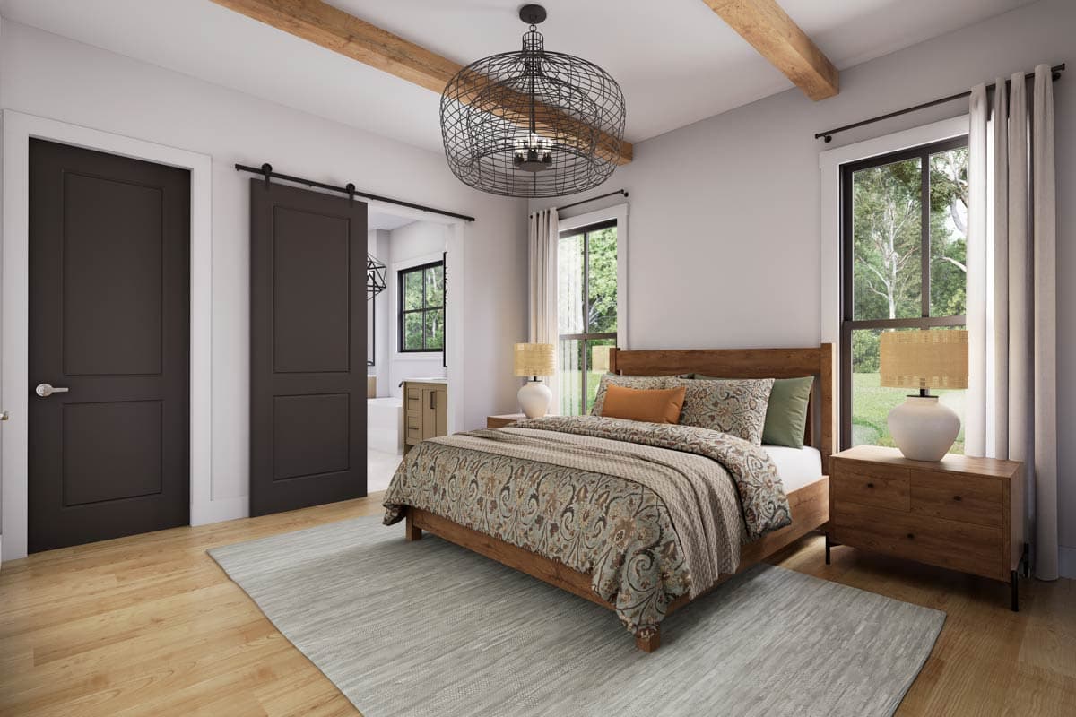 Plan 51995HZ: 3-Bed Barndo-Style Modern Farmhouse with Wood-Burning Fireplace - 1800 Sq Ft - Image #9 - Barndominium, Country, Modern Farmhouse