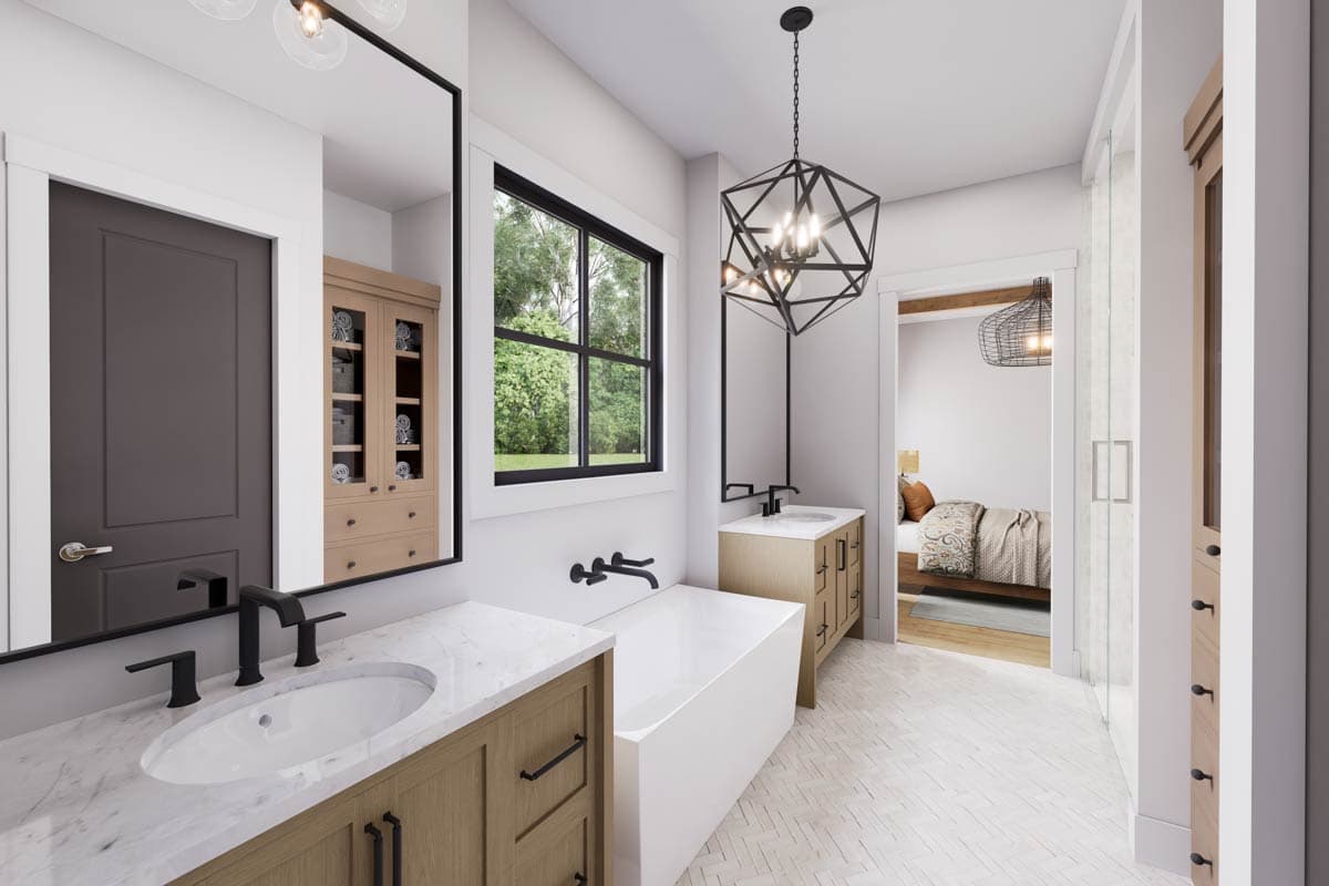 Plan 51995HZ: 3-Bed Barndo-Style Modern Farmhouse with Wood-Burning Fireplace - 1800 Sq Ft - Image #10 - Barndominium, Country, Modern Farmhouse