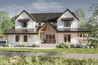 Two-Story 4-Bed Modern Farmhouse Plan with Wrap-Around Front Porch - 4421 Sq Ft