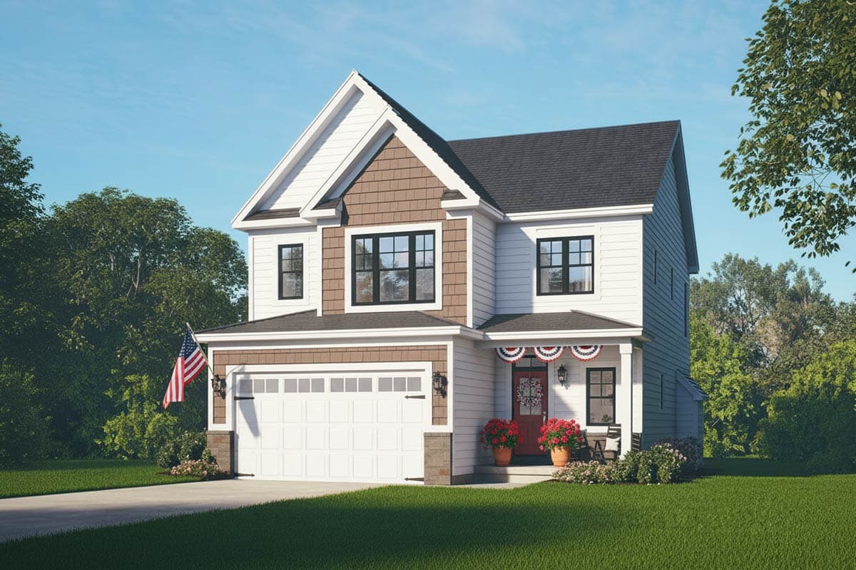 Plan image - 790166GLV:Two-Story Traditional house Plan with Clustered Bedroom Layout - 1970 Sq Ft