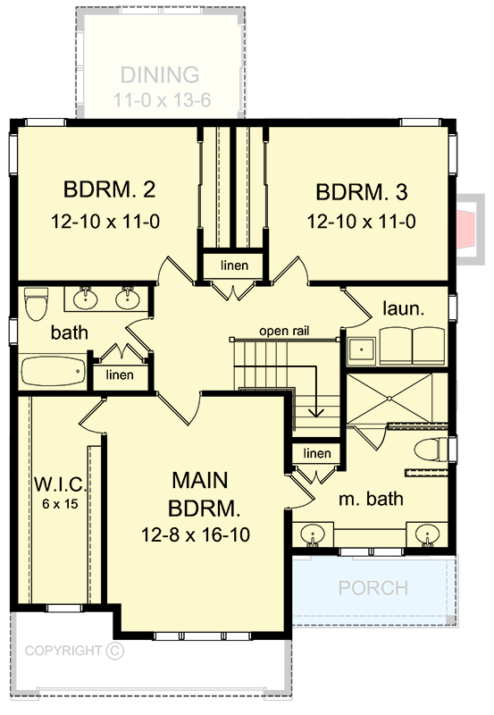 Plan 790166GLV: Two-Story Traditional house Plan with Clustered Bedroom Layout - 1970 Sq Ft - Floor Plan - 2nd Floor - Traditional