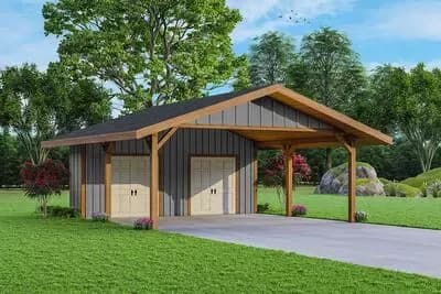 24 Wide Rustic Carport with Dual Storage and Exposed Timber Detail