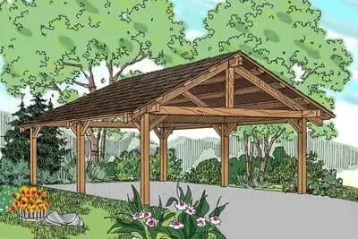 Rustic Timber-Framed Carport with Gable Roof for Two Vehicles