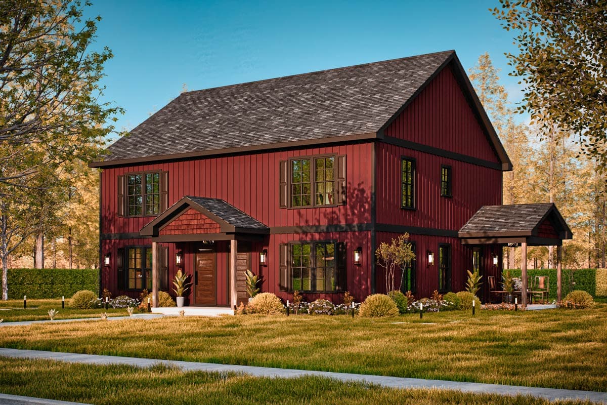 Plan 25846GE: Symmetrical Duplex House Plan with 3 Bedrooms - 1280 Sq  Ft Per Unit - Image #8 - Country, Rustic