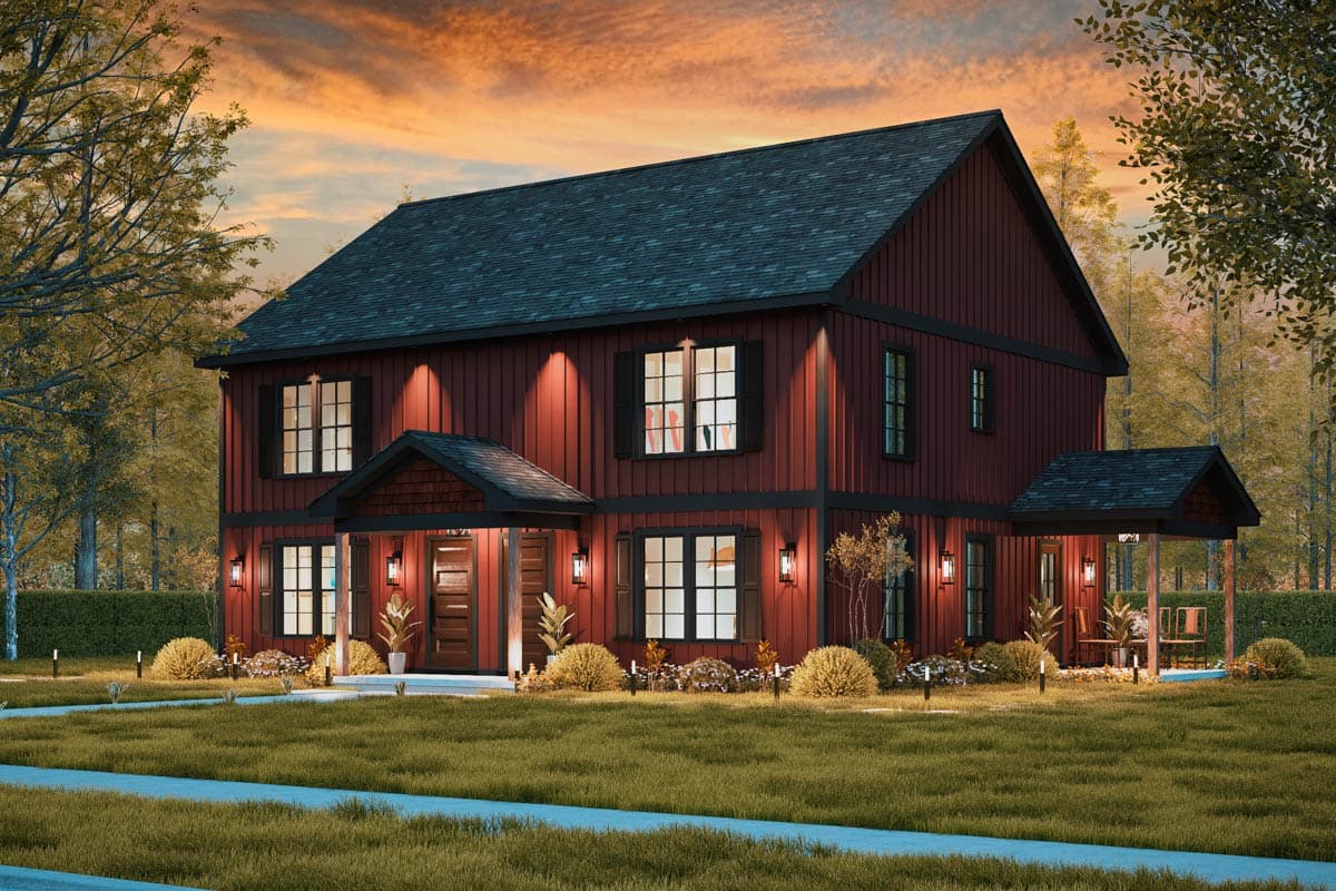 Plan 25846GE: Symmetrical Duplex House Plan with 3 Bedrooms - 1280 Sq  Ft Per Unit - Image #7 - Country, Rustic