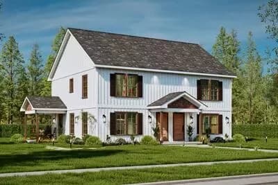 Symmetrical Duplex House Plan with 3 Bedrooms - 1280 Sq  Ft Per Unit