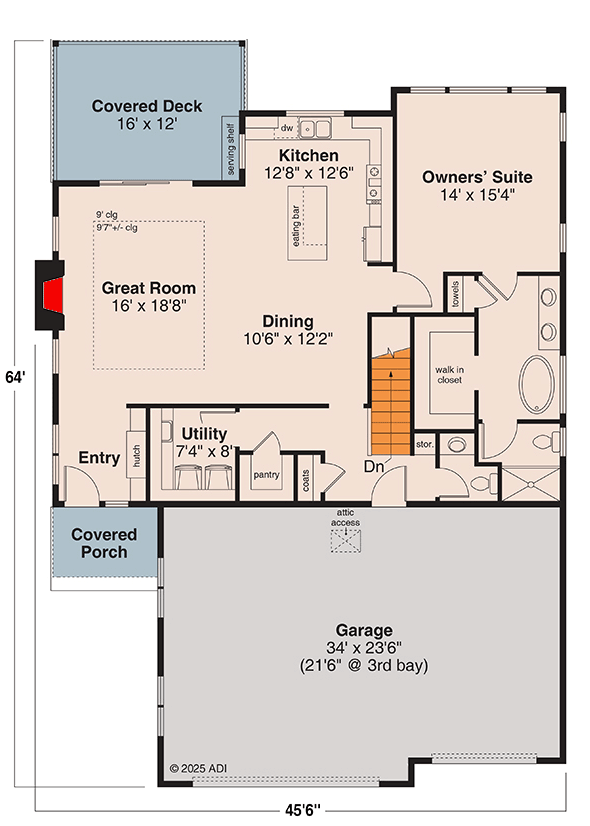 Plan 720095DA: Single-Story Contemporary House Plan with Main Level Master - 2251 Sq Ft - Floor Plan - Main Level - Contemporary, Modern, Prairie