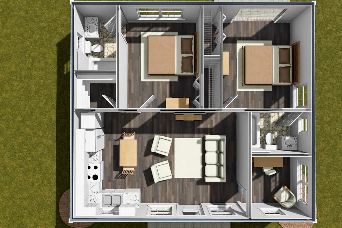 Plan 52409WM: 2-Bed Traditional ADU House Plan Under 800 Sq Ft - Image #7 - Country, Traditional