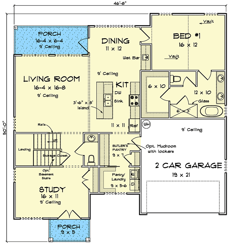 Plan 52413WM: Two-Story Traditional House Plan with Main Level Master - 2038 Sq Ft - Floor Plan - Main Level - Traditional
