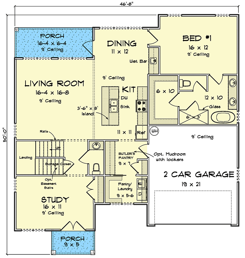 Plan 52417WM: Two-Story Traditional House Plan with Main Level Master Bedroom - 2038 Sq Ft - Floor Plan - Main Level - Traditional